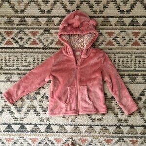 Lily & Dan Cozy Girls' Pink Plush Hooded with Teddy Ears Jacket -size XS